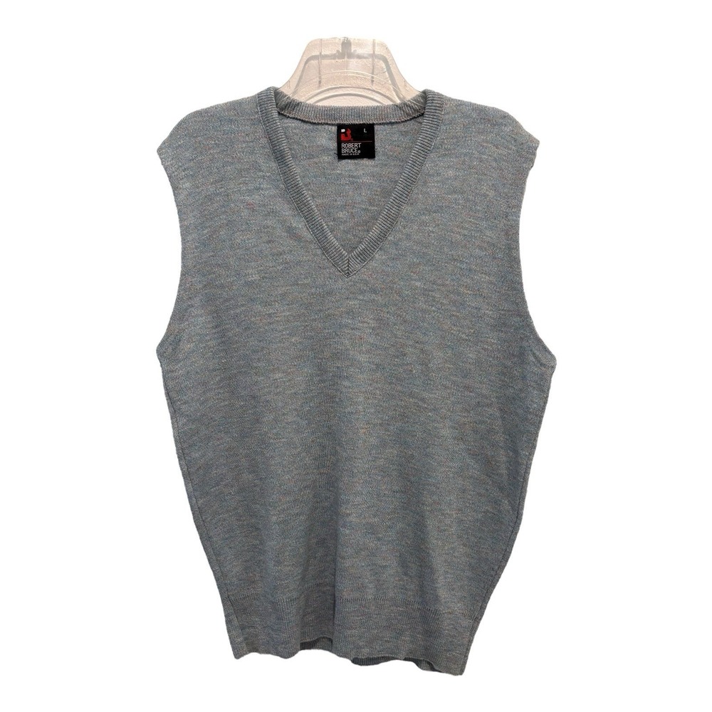 Robert Bruce Sweater Vest Mens‎ Large Heather Blue Gray Knit V-Neck USA Vintage